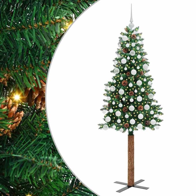 vidaXL - Slanke - Kerstboom - Groen - 180 - cm - PVC - en - massief - dennenhout
