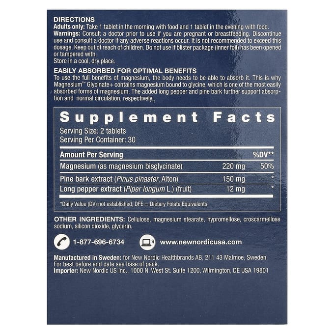 New Nordic, Magnesium™ Glycinaat+, 60 tabletten