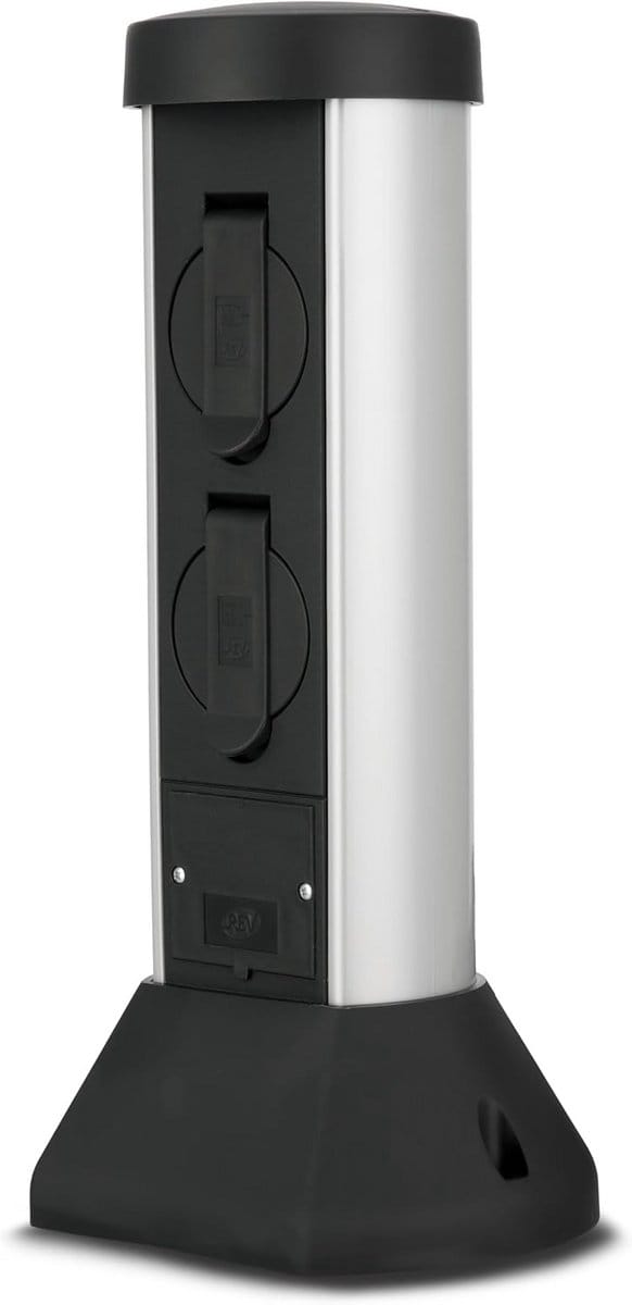 Buitenstopcontact met 2 Geaarde Aansluitingen - Tuincontactdoos 3500W, IP44, Hoogte 36cm, 2m Kabel