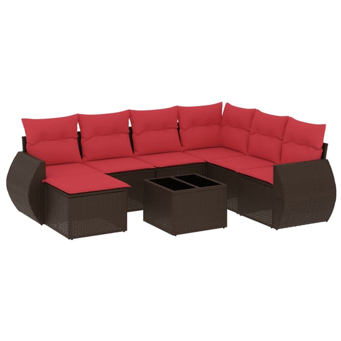 vidaXL - 8-delige - tuinbankset - met - kussens, - bruin - polyrotan