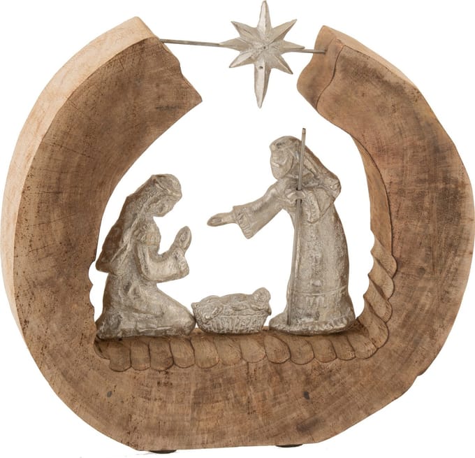 J-Line decoratie Kerststal - aluminium/hout - zilver