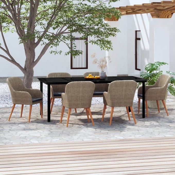 vidaXL - 7-delige - Tuinset - met - kussens - bruin