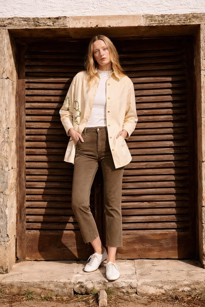 Touché Privé - Geborduurd gabardine overhemdjasje - Beige - Dames
