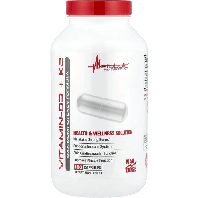 Metabolic Nutrition, Vitamine D3 + K2, 180 Capsules