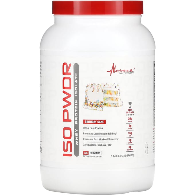 Metabolic Nutrition, ISOpwdr, Wei Eiwit Isolaat, Verjaardagstaart, 3,04 pond (1380 g)