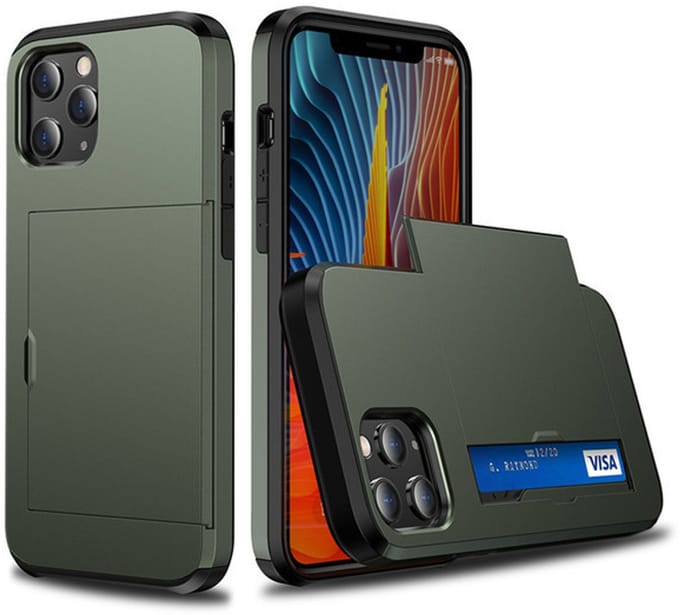 Hoesje geschikt voor iPhone 11 Pro Max - Backcover - Hardcase - Pasjeshouder - Portemonnee - Shockproof - TPU - Groen