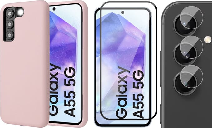Hoesje geschikt voor Samsung Galaxy A55 - Screenprotector Volledig Dekkend Glas & Camera - Mat Back Case Roze