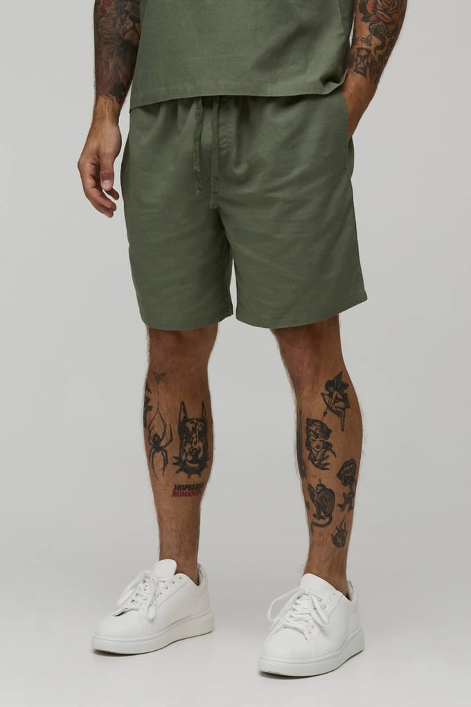 Ontspannen Pasvorm Middellange Linnen Mix Short | Olive | Size XS