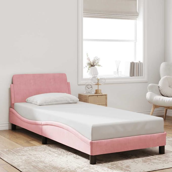 vidaXL - Bedframe - met - hoofdeinde - "Dover" - 90x190 - cm - fluweel - roze