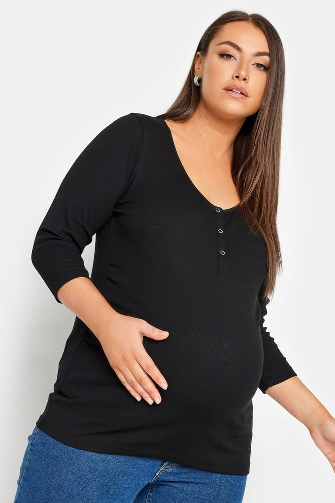 Bump It Up Maternity Geribbelde Top Met Drukknopen In Zwart Size 42