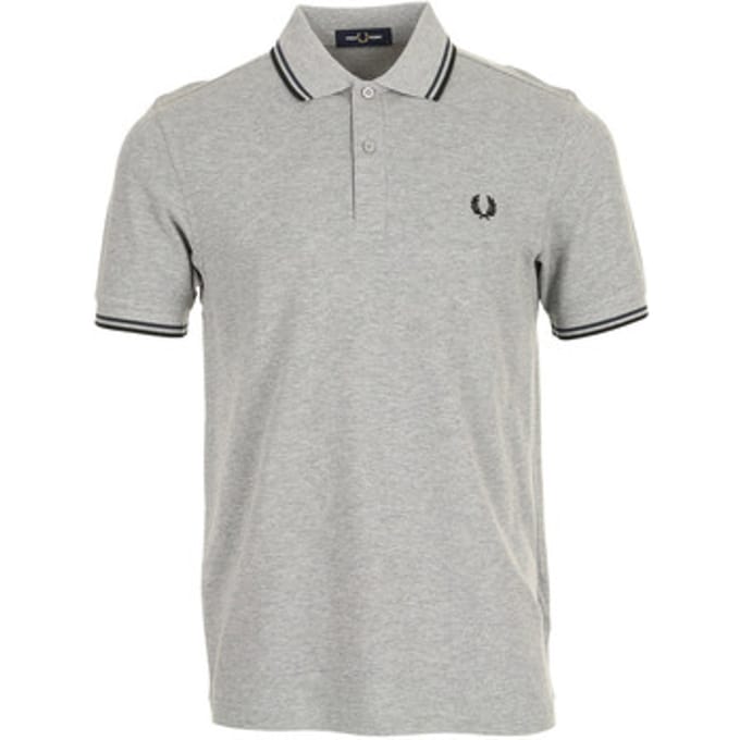 Fred Perry polo lichtgrijs met zwarte twin-tipped kraag voor heren - S (36)