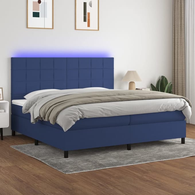 vidaXL - Boxspring - met - matras - en - LED - stof - blauw - 200x200 - cm