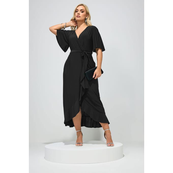 Yours London Zwarte Wikkelmaxijurk Met Ruchezoom Size 58-60