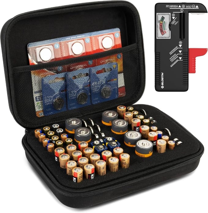 Batterij Opbergkoffer - Batterij Organizer - Batterijen Sorteren - Met Ingebouwde Tester - 64 Sleuven Capaciteit