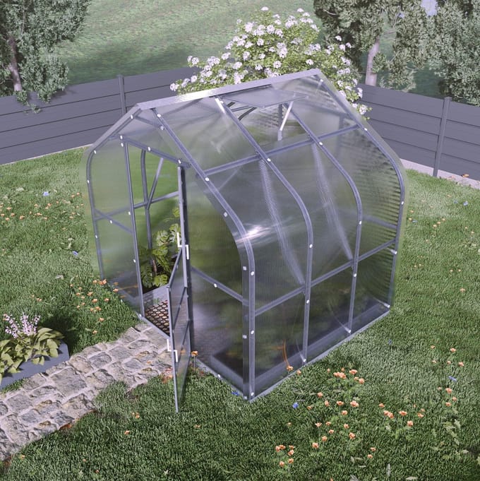 KLASIKA Standaard Tuinkas - 2,5 m x 2m - 4mm Dikte - Kweekkas - Polycarbonaat afdekking - Automatisch openend dak