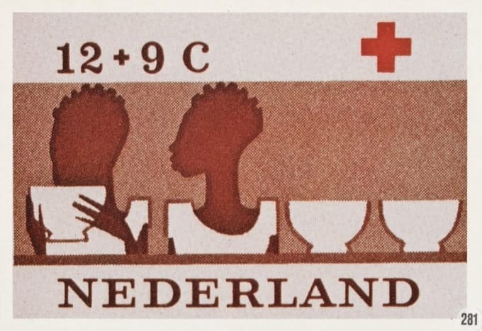 Briefkaart met afbeelding Rode kruis – Internationale hulpverlening postzegel