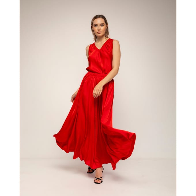 Lange uitlopende rok met elastische taille