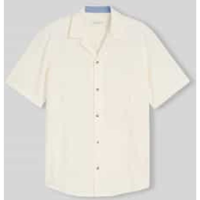 Tom Tailor - Regular fit overhemd met korte mouwen en borduursel - Maat M - Gardenia White