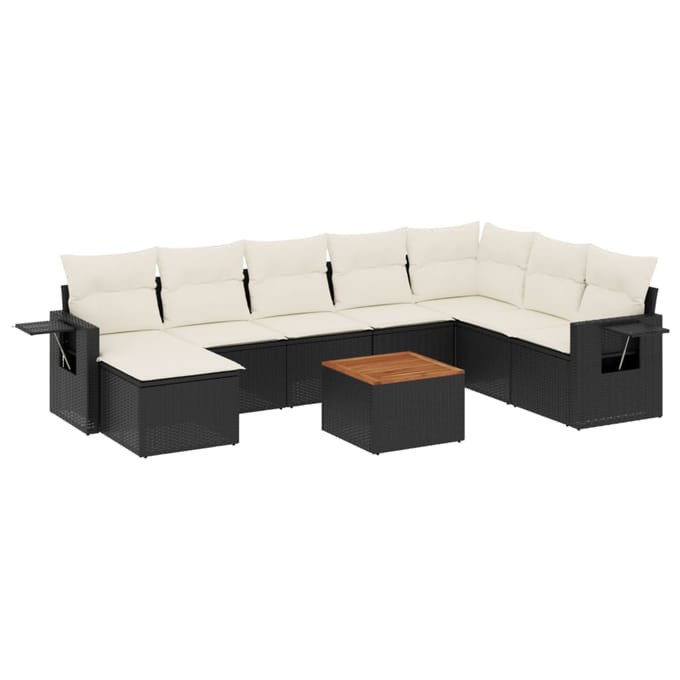 vidaXL - 9-delige - Loungeset - met - kussens - poly - rattan - zwart
