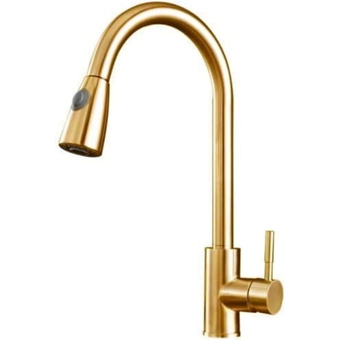 Keukenkraan - Goud - Uittrekbare kop 82 cm - Draaibare uitloop - Messing - 1 hendel goud