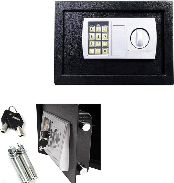 Digitale Kluis - Geldkluis - Waardevolle Spullen - Toegangscode en sleutel - 46 L - Zwart