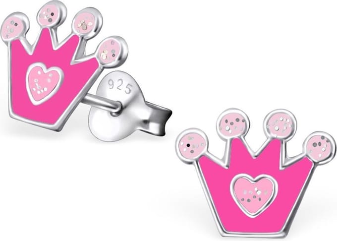 Princess Oorbellen Arassari - 925 Zilver E-Coating - Kroon - 9x8mm
