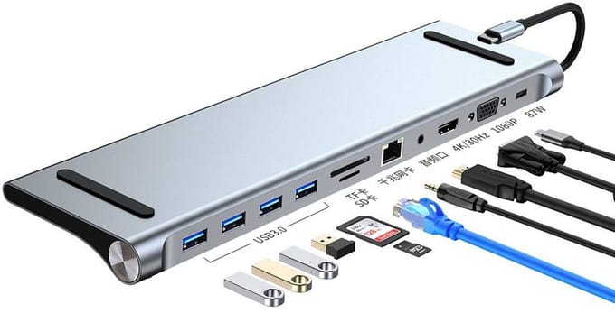 Multiport Adapter – Multiport Adapter USB-C – 11-In-1 – 4K HDMI – Ethernet – Triple Display - 28 x 7,8 x 1,6 cm