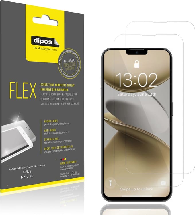 dipos – 2x Beschermfolie geschikt voor GFive Note 25 | 3D Full Cover Screenprotector | 100% Passend