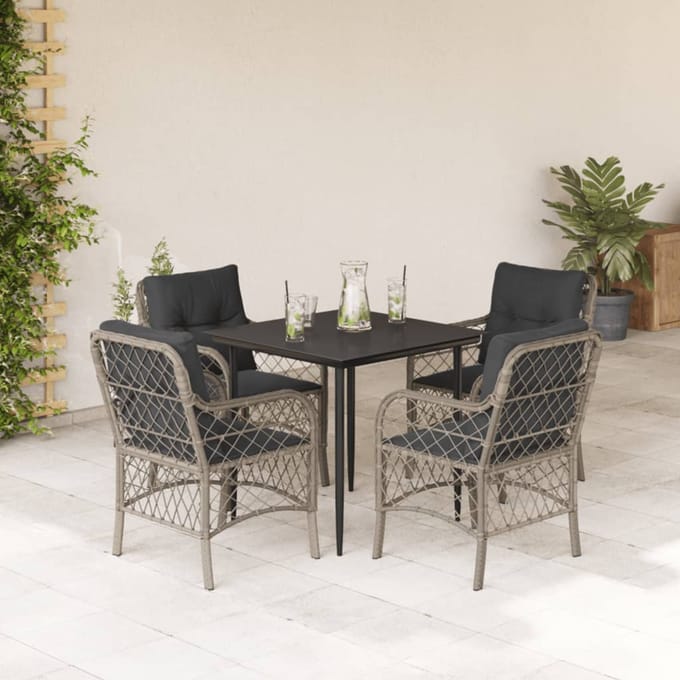 vidaXL - 5-delige - Tuinset - met - kussens - poly - rattan - lichtgrijs