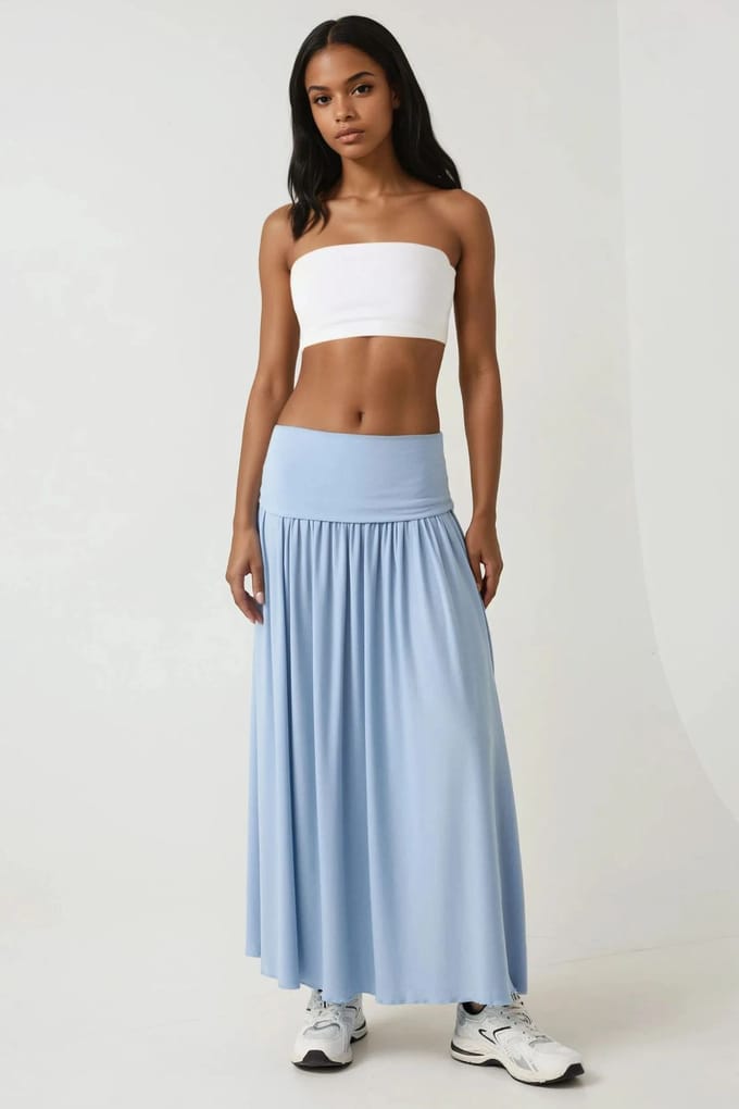 2-in-1 Midi Elastische Strapless Jurk/Rok