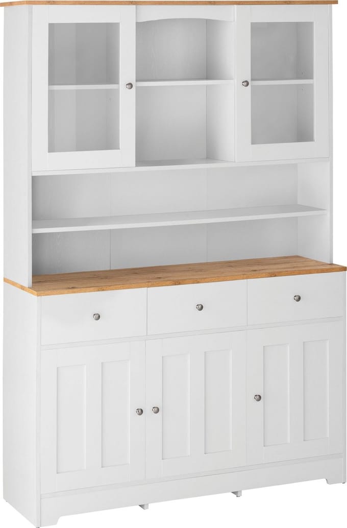 Kate - Buffetkast met 5 Deuren 3 Lades - Wit/Eiken - 128 x 38 x 182 cm