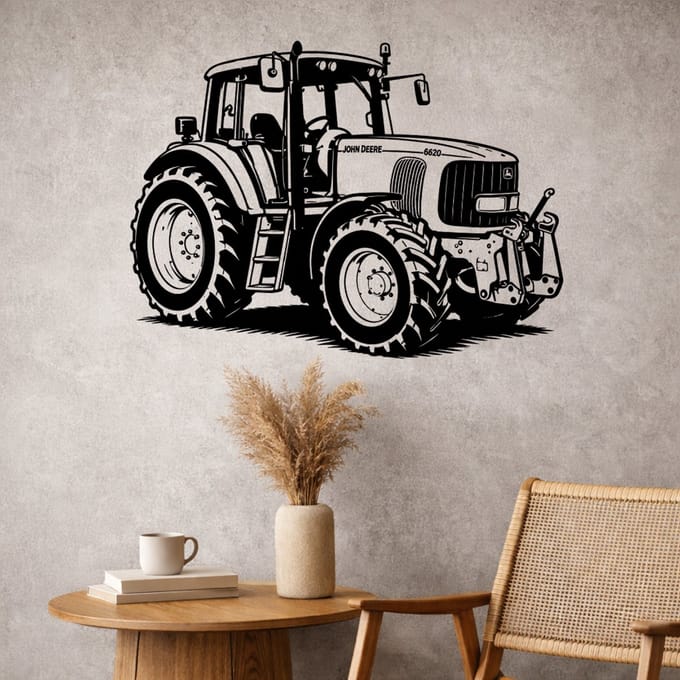 BR2Laser John Deere 6620 – Wanddecoratie – Lasergesneden Hout – Tractor kunst – 75 cm Breed