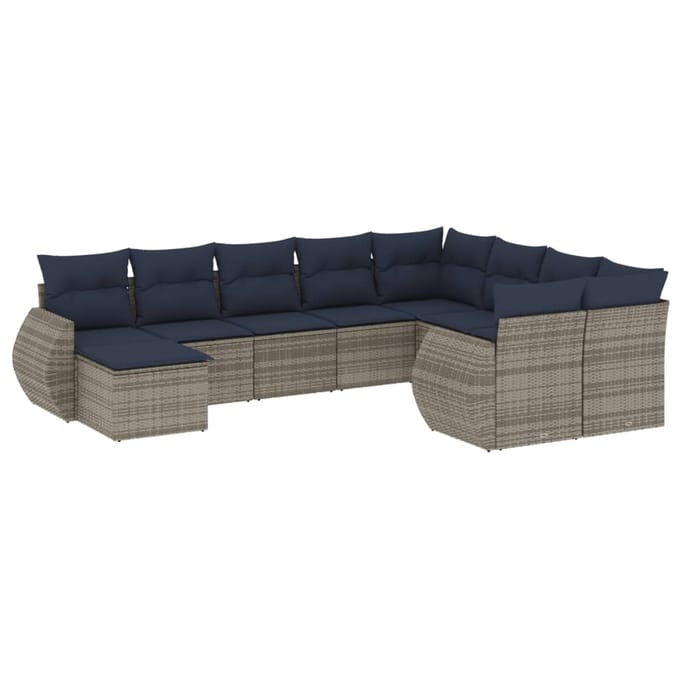 vidaXL - 10-delige - tuinbankset - met - kussens, - grijs - polyrotan