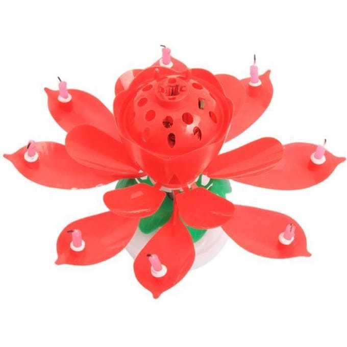 Bougie Musical bougie d'anniversaire Rotative en Forme de Fleur Lotus Light - rouge