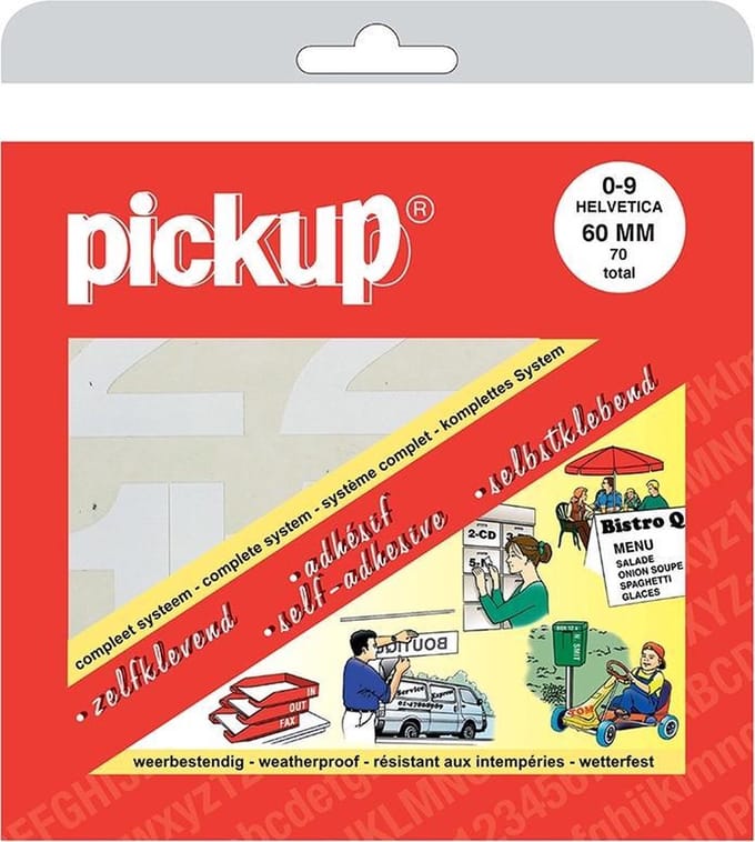 Pickup plakcijfers boekje Helvetica wit - 60 mm - 6 cm