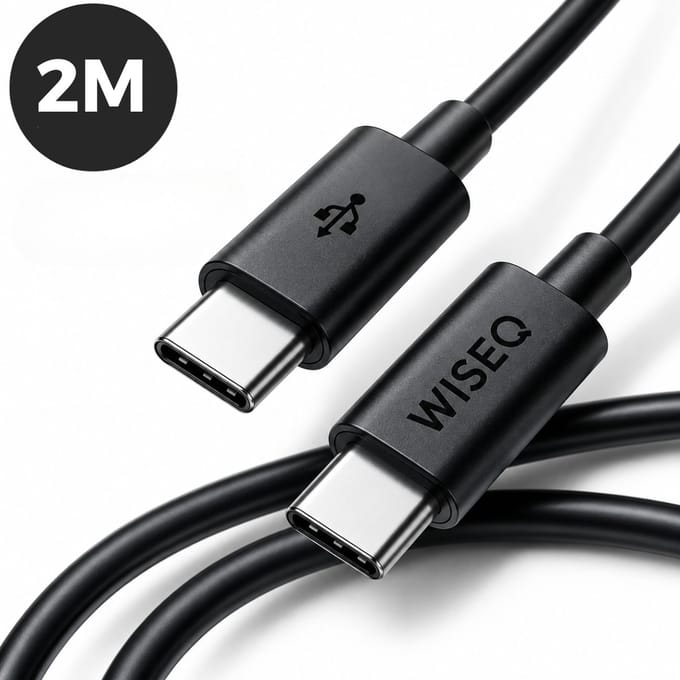 USB C naar USB C oplaadkabel 2 m – premium fast charge USB C datakabel - geschikt voor iPhone en Samsung – zwart – WiseQ