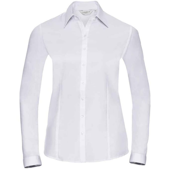 Russell Collection Dames/Dames Formeel Overhemd met Visgraat Lange Mouwen (Wit)