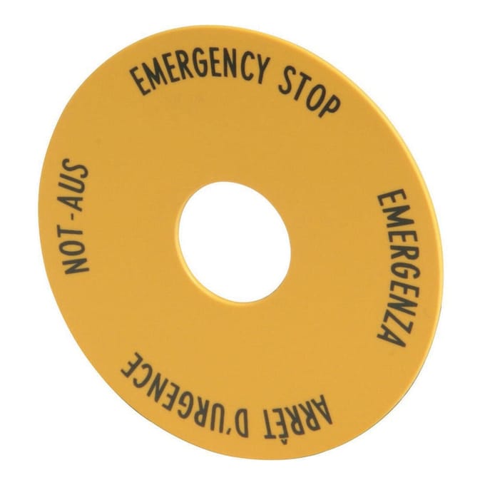 Noodstoplabel 60mm Vier Talen Geel - 216483