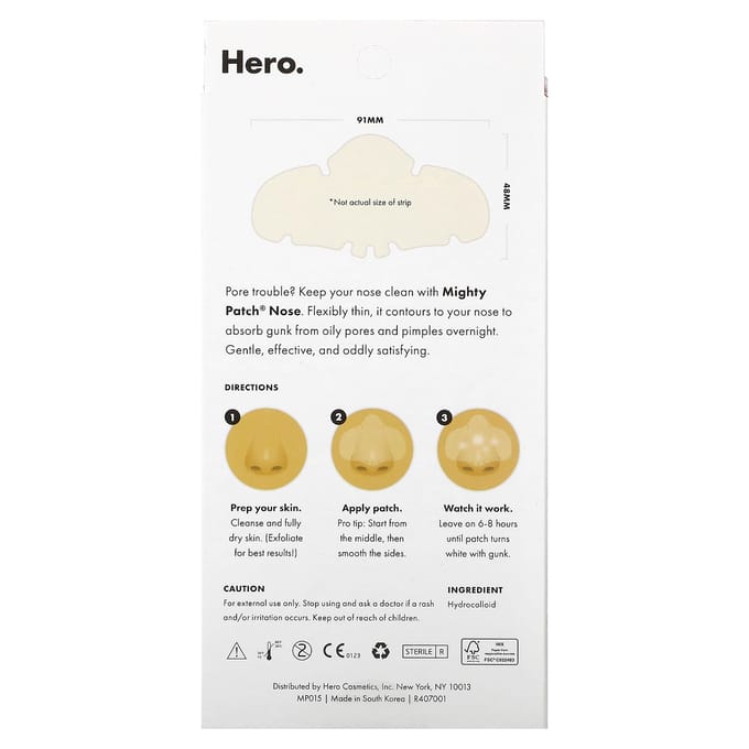 Hero Cosmetics, Mighty Patch, patch nasal, patch hydrocolloïde 10 feuilles orange