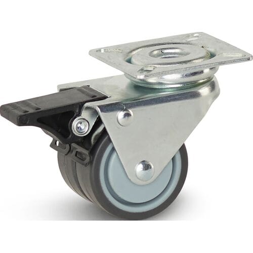 Meso Dubbel zwenkwiel TP-rubber met rem 50mm - 90kg draagvermogen