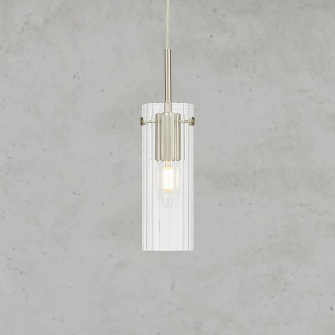 Markslöjd Hanglamp Tibia, stekker, helder/nikkelkleurig, Ø 7 cm
