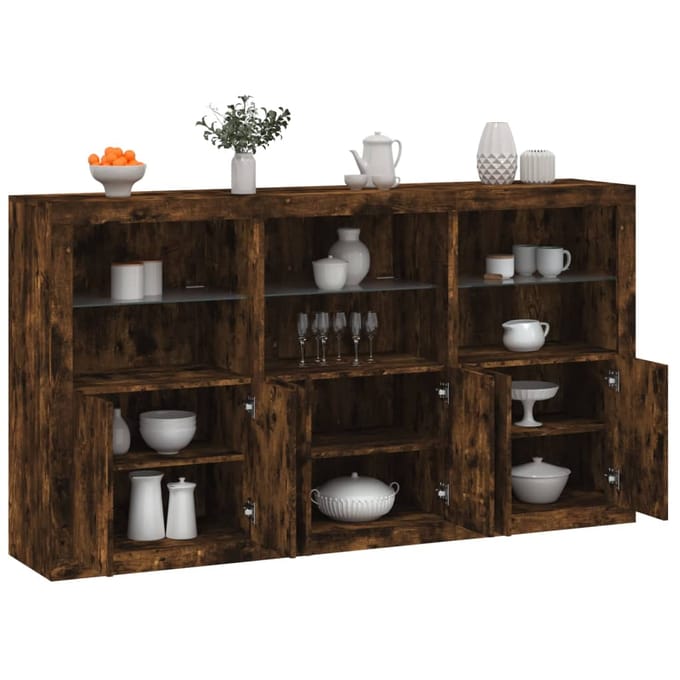 vidaXL - Dressoir - met - LED-verlichting - 181,5x37x100 - cm - gerookt - eikenkleur
