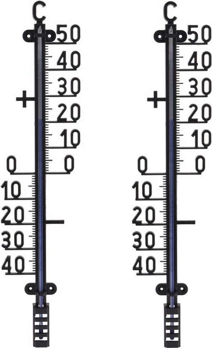 Set van 2x zwarte thermometer voor binnen en buiten 41 cm