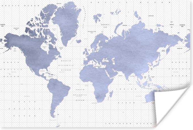 Poster Wereldkaart - Blauw - Zee - 180x120 cm XXL
