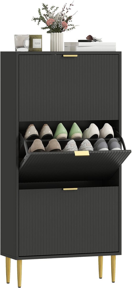 HOMCOM - Opklapbare schoenenkast - MDF - 60x24x128cm - Zwart