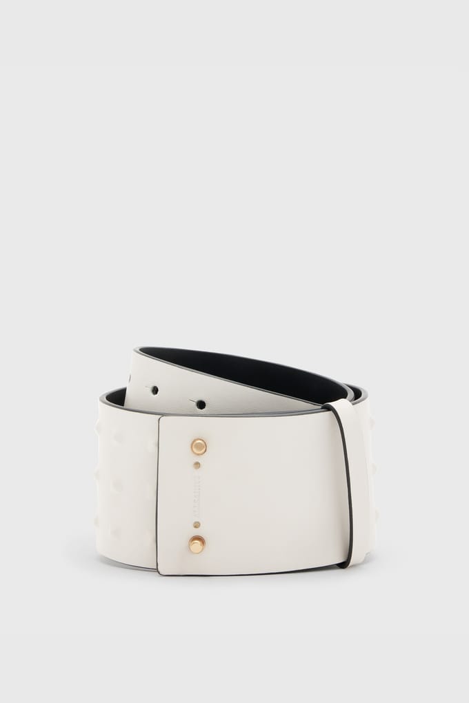 AllSaints Lara Stud Waist Belt White/warm Brass Größe: M | Gürtel Outlet | Damen | Weiß