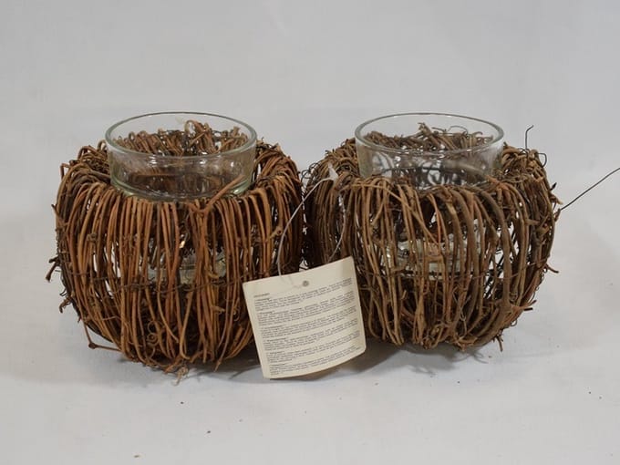 ZoeZo Design - waxinelichtjeshouder - glas - 2 stuks - vogelnestje - sober - stoer - robuust