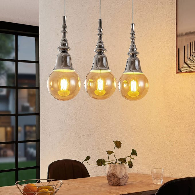 Lucande - hanglamp - 3lichts - ijzer - H: 32.5 cm - E27 - chroom