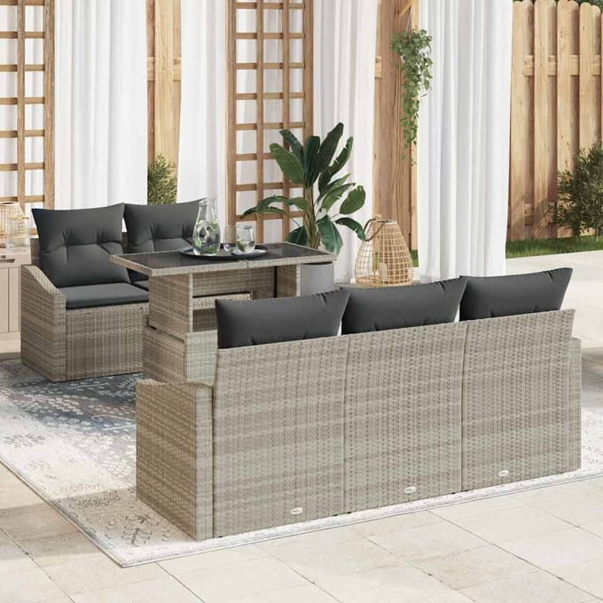 vidaXL - Tuinbank - Set - 6 - st - Lichtgrijs - poly - rattan