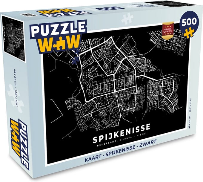 Puzzel Kaart - Spijkenisse - Zwart - Legpuzzel - Puzzel 500 stukjes